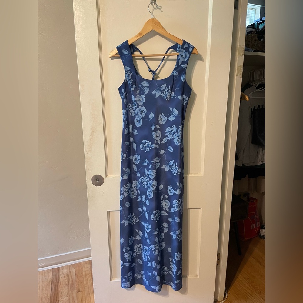 Vintage Y2k Blue Floral Maxi Dress